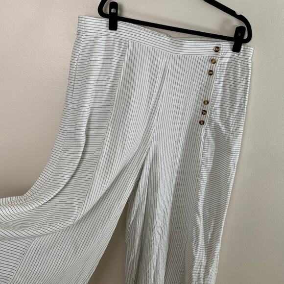 Plus Size 3XL Striped Button Detail Wide Leg Pants High Rise Elastic Stretch - Picture 4 of 9